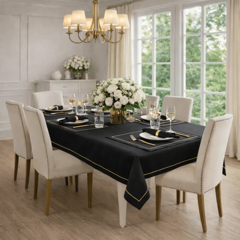 Lniany obrus Royal Black Goldenline - 140x200 cm Taniej