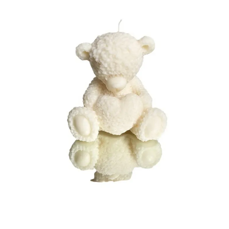 Dostępne od ręki Świeca sojowa ekologiczna dekoracyjna miś misiu "Teddy Bear" 75x75mm biała -