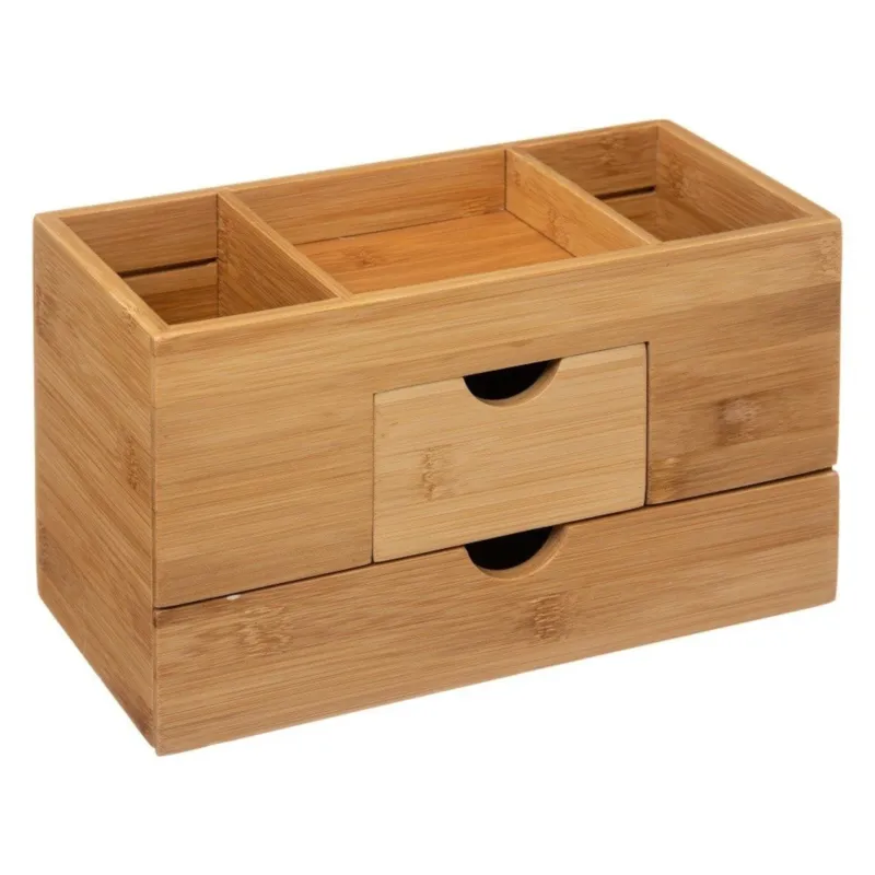 Organizer na biurko bambusowy, 2 szufladki, 24x12x14 cm - Premium