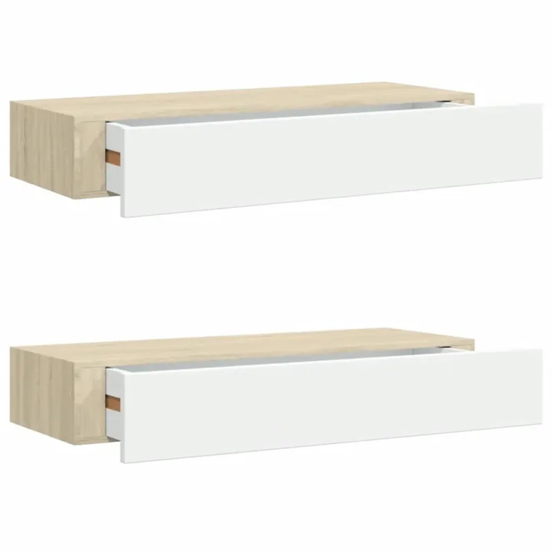 vidaXL Półki ścienne do szuflad 2 szt. Dąb i biel 60x23,5x10cm MDF - Promocja