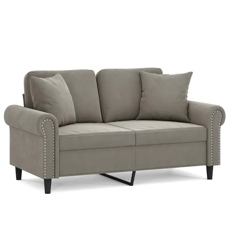 vidaXL 2-osobowa sofa z poduszkami, jasnoszara, 120 cm, aksamit - Zamów teraz