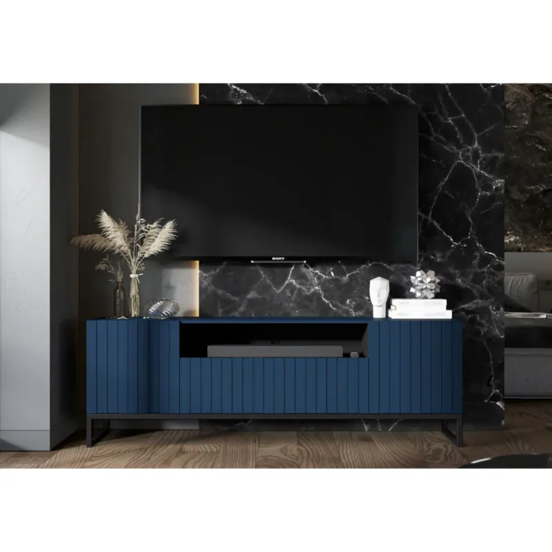 Ostatnia szansa Szafka RTV Glamour Granatowy Mat Komoda RTV Loft Industrialna 150 cm Metalowa Rama -