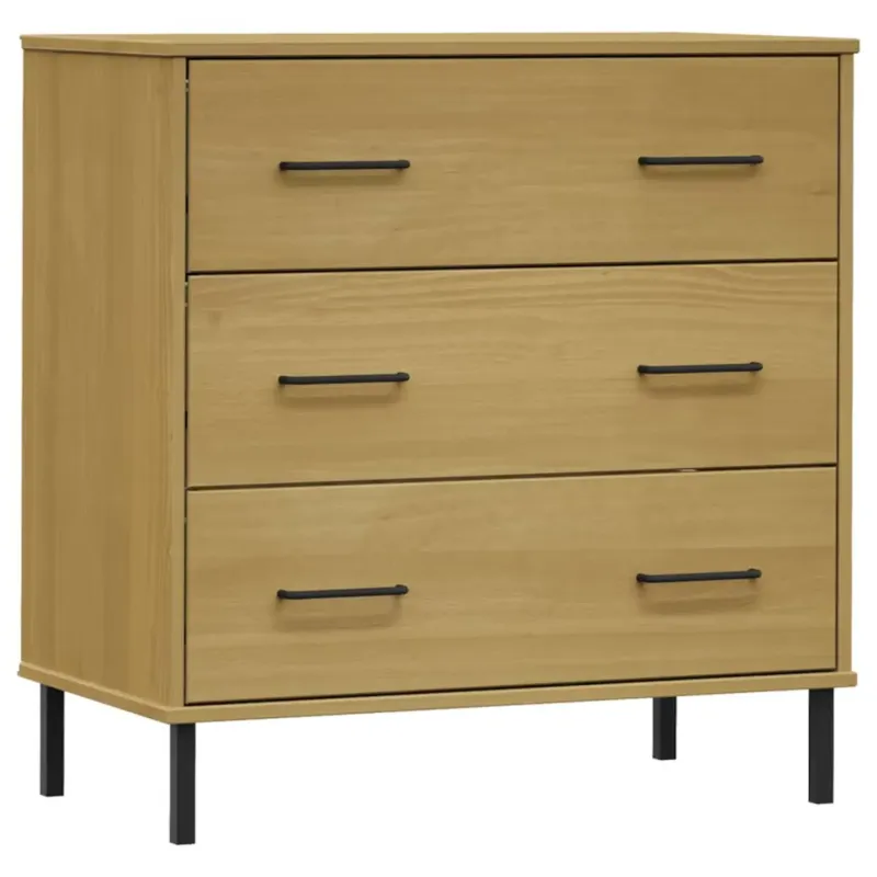 vidaXL Komoda OSLO z 3 szufladami, brązowa, 77x40x79,5 cm, lite drewno - Zamów teraz