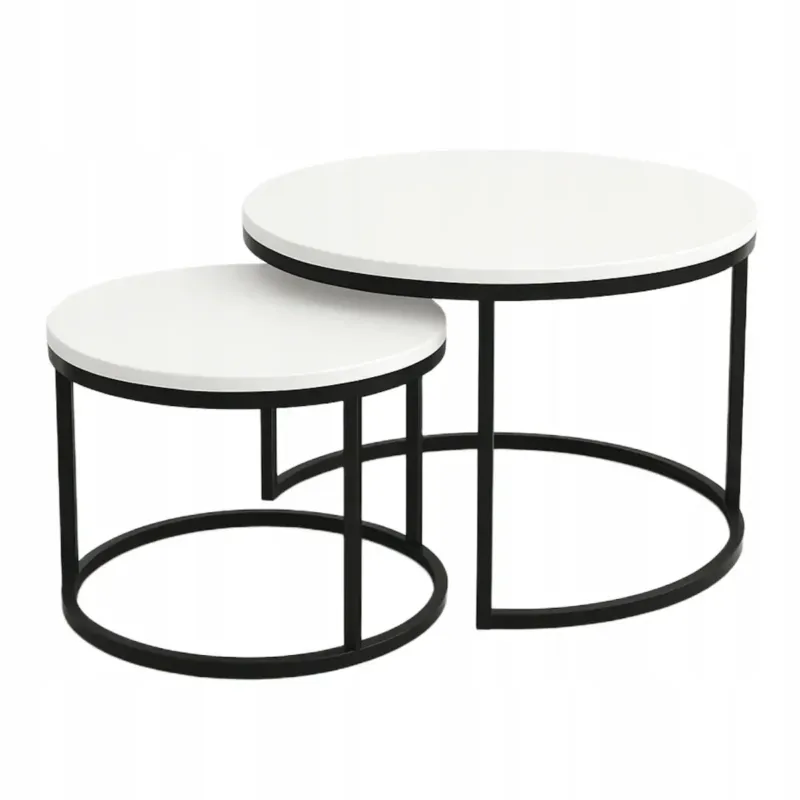 Nie przegap Zestaw 2 Stolików Kawowych Okrągłe LOFTOWE INDUSTRIAL Biały SOFT LOFT SET -