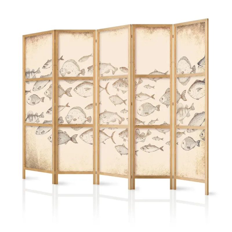 Parawan japoński Zwierzęta 225x172 cm 5-częściowy beżowy - Oferta limitowana