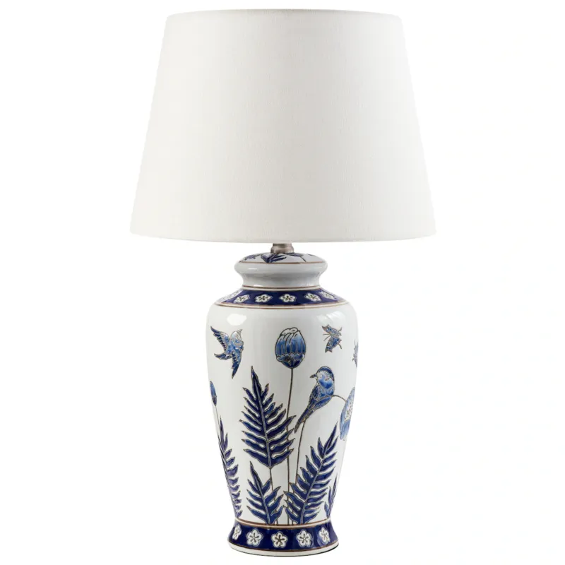 Super okazja Lampa stołowa BIJELA Porcelana Biały/ niebieski -