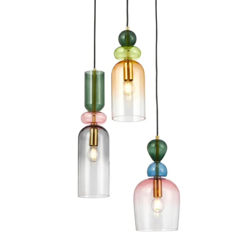 Wysoka jakość Szklana lampa wisząca Manso PND-37462-3A-MC-GD Italux potrójna multikolor -