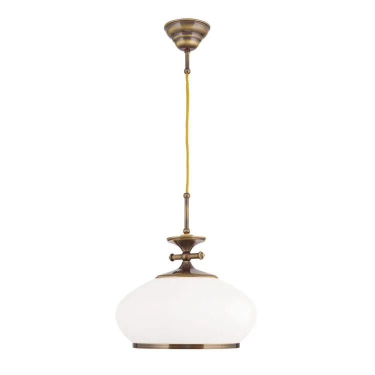 Tani Lampa wisząca 1x8W led E27 patyna klosz opal mat 386