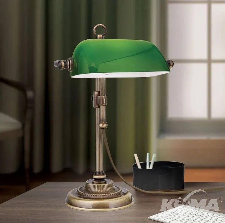 Lampa gabinetowa E14 10W patyna/zielony klosz Oferta czasowa