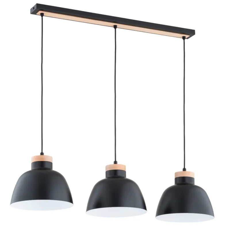 Bezpieczna płatność Lampa wisząca Loren 62389 Alfa 3xE27 LED Metal/Drewno Czarny - Jasne Drewno