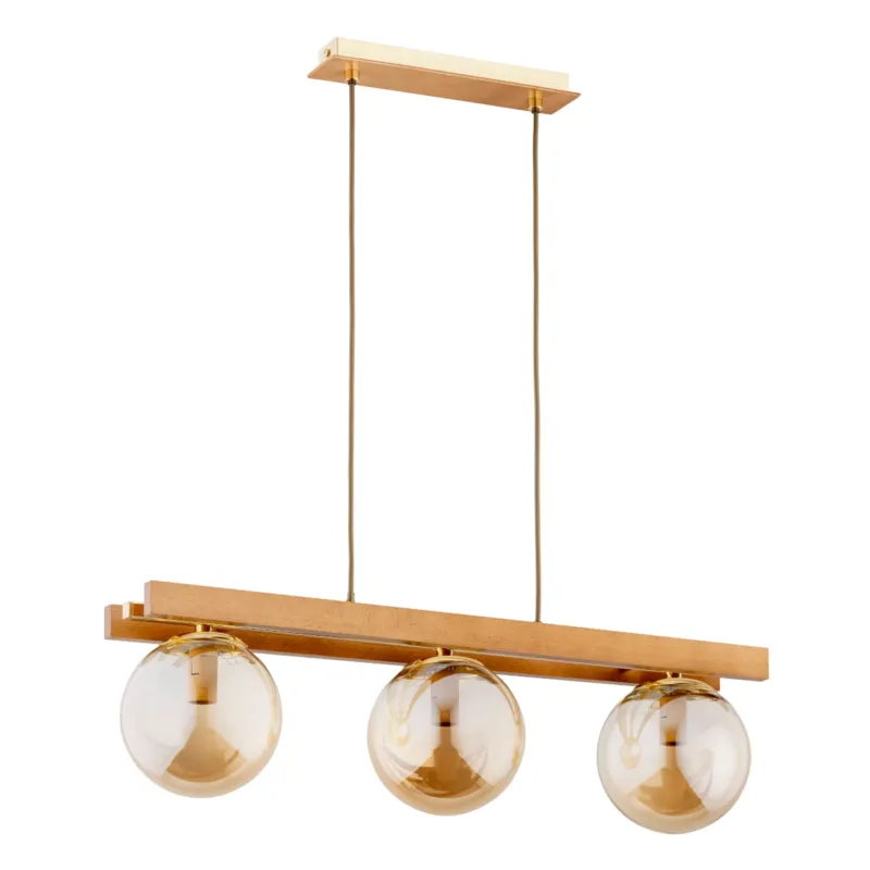 Okazja Lampa wisząca Megi 62315 Alfa 3xE14 LED Drewno/Metal Jasne Drewno - Złoto
