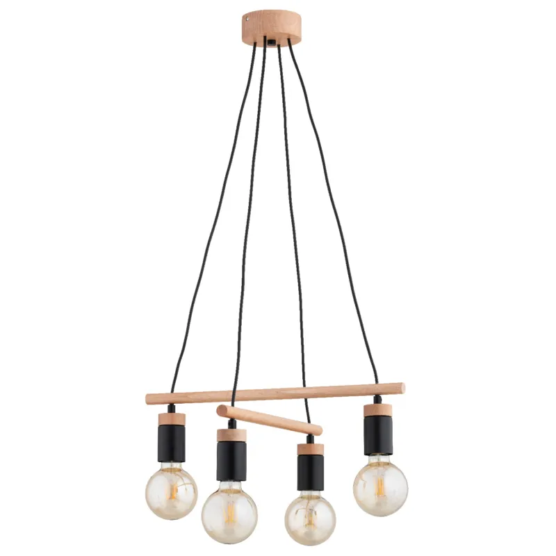 Lampa wisząca Milto 63298 Alfa 4xE27 LED Drewno/Metal Jasne Drewno - Czarny Tylko dziś