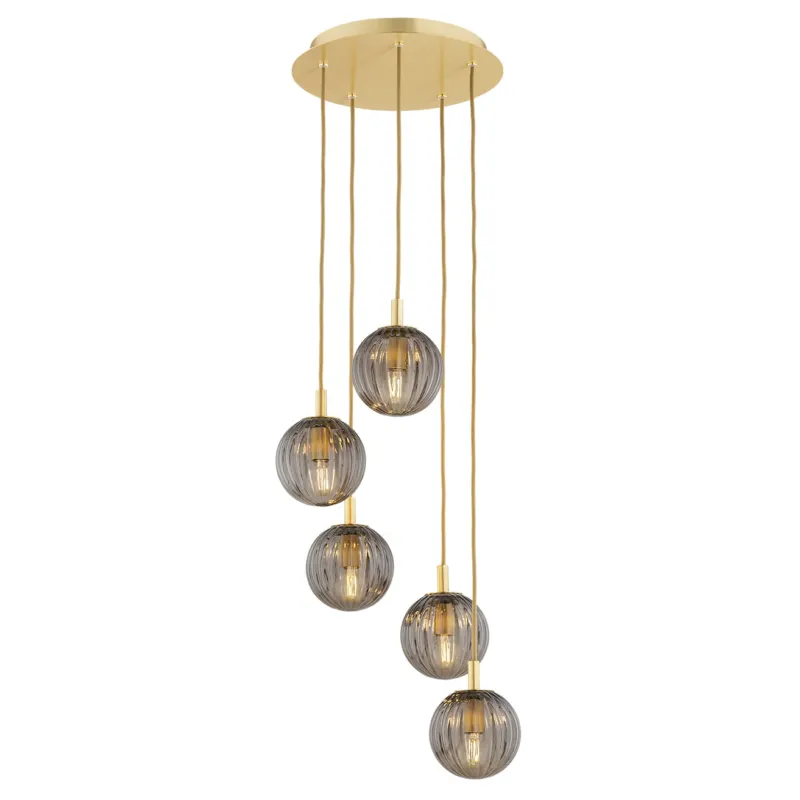Lampa Wisząca Paloma 2185 Argon 5xE14 7W Szkło/ Mosiądz, Dymny/ Mosiądz Szczotkowany Nowy