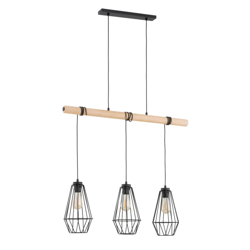 Lampa wisząca Reja 62338 Alfa 3xE27 LED Metal/Drewno Czarny - Jasne Drewno Super okazja