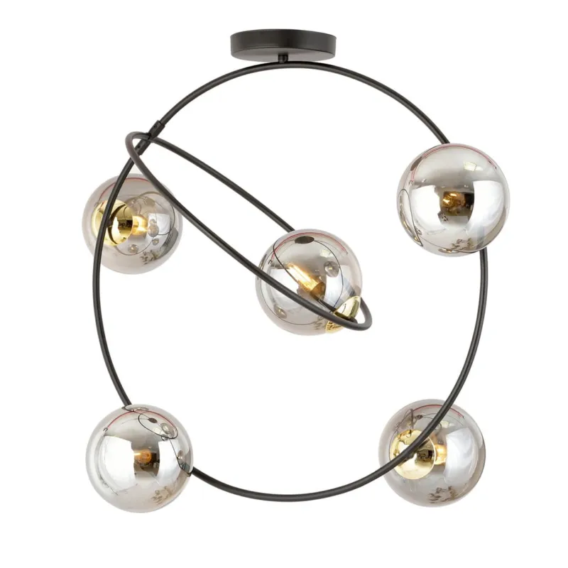 Lampa wisząca Emibig Stardom 5 czarno-złota z grafitowym kloszem 5×E14 Łatwy zwrot