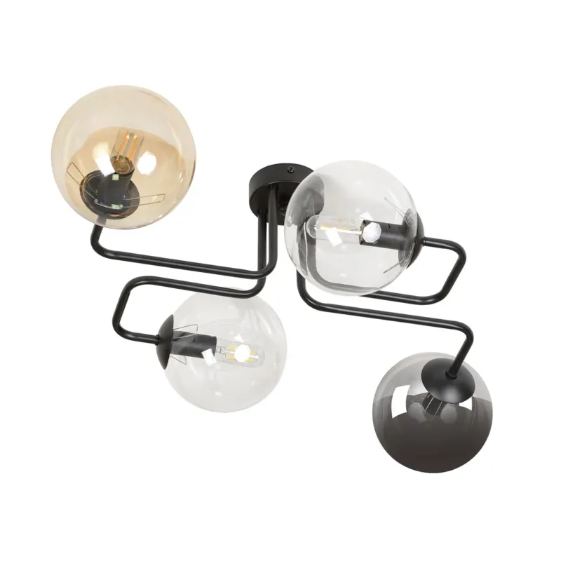 Promocja Lampa sufitowa Emibig Brendi 4 czarna z mieszanymi kloszami 4×E14