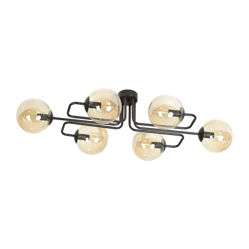 Lampa sufitowa Emibig Brendi 6A czarna z miodowym kloszem 6×E14 Oferta czasowa