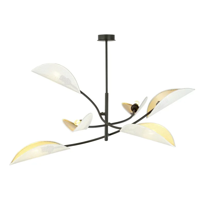 Bestseller Lampa sufitowa Emibig Lotus 6 czarna z białym i złotym kloszem 6×E14