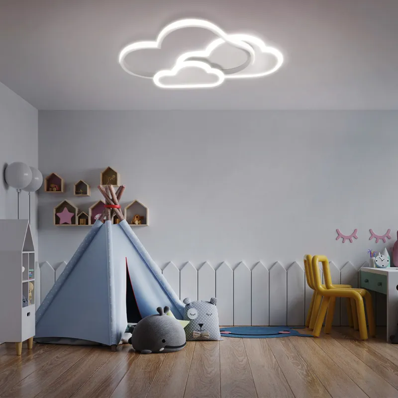 Łatwy zwrot Lampa Sufitowa Lampa Dla Dzieci Białe Chmurki 58W Biały + Klosz Mleczny - DomenoLED