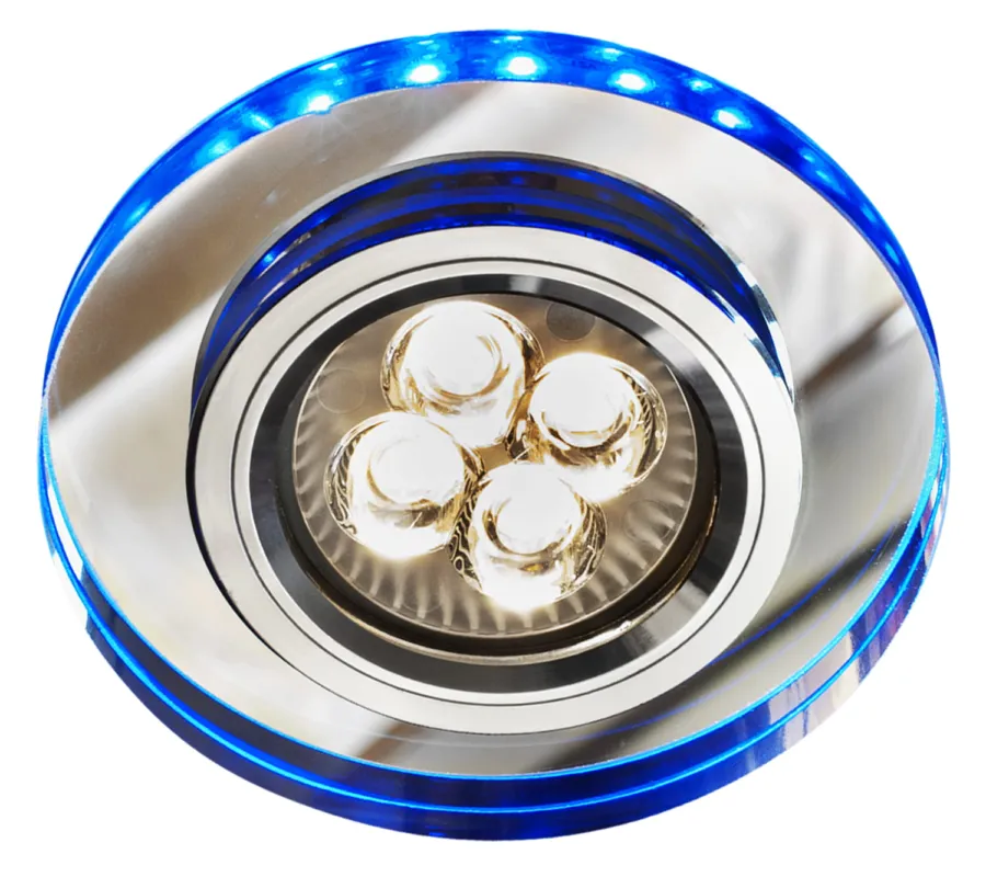 Wyjątkowa oferta Oczko sufitowe okrągłe chromowo-niebieskie GU10 z paskiem LED zintegrowanym 2226965 Candellux