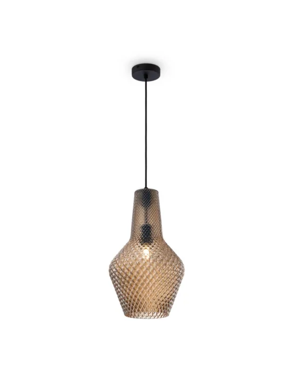 Rabat Nowoczesna lampa wisząca Tommy - bursztynowy ryflowany szklany klosz 1xE27 - Maytoni