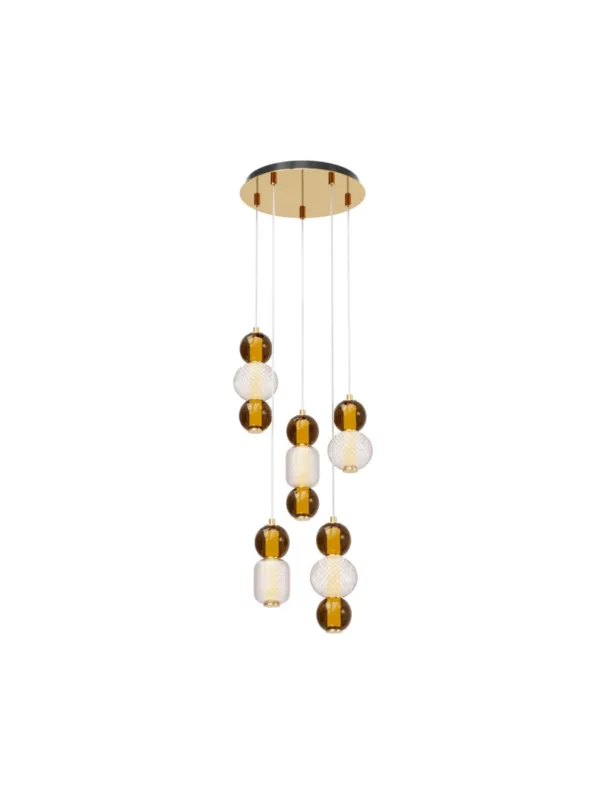 Bestseller Żyrandol wiszący Drop LED 3000K - pięć szklanych zwisów w stylu glamour 9300 lm