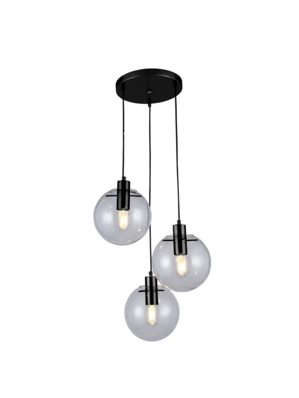 Potrójna lampa wisząca z szklanym kulisym kloszem Puerto 3 lampa czarna kaskada Oferta
