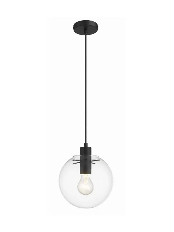 Lampa wisząca pojedyncza kula szklana 20 cm czarny długi zwis z regulacją wysokości Kup online