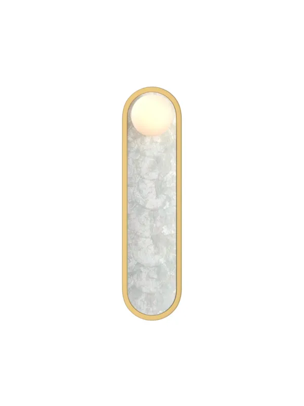 Tylko do końca tygodnia Kinkiet LED Blink w kolorze mosiądzu do salonu - mleczna kula i panel kamienny 45 cm 3000k