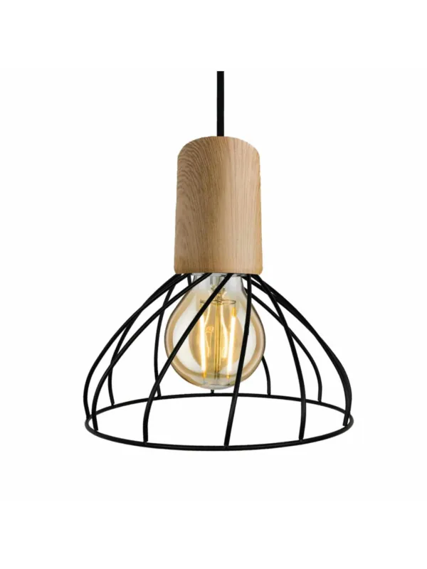 Mała lampa wisząca druciana czarna z drewnem MODERNO 19,5 cm loftowa skandynawska LP-1221/1P S E27 BK Dostępne od ręki