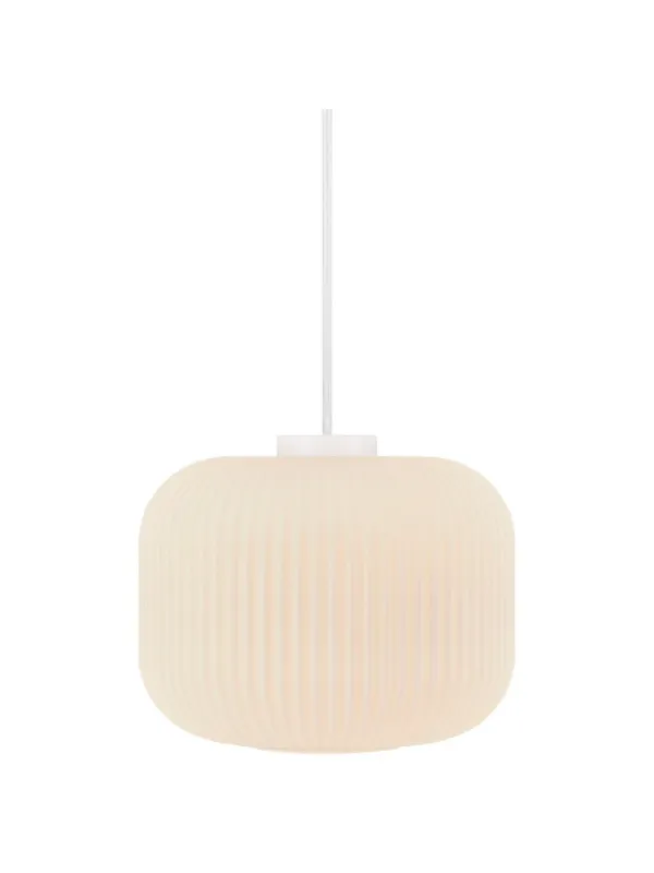 Hit sprzedaży Szklana lampa wisząca Milford 30 nad stół, biały duży karbowany klosz - Nordlux