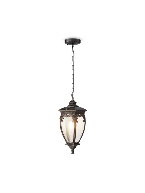 Zamów dziś Klasyczna lampa wisząca Fleur na taras IP44 - mleczne szkło latarniowe, brązowa