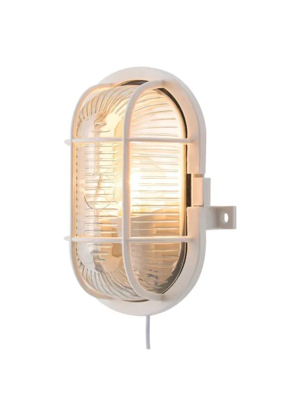Hit sprzedaży Lampa techniczna zewnętrzna biała, na ścianę / garażowa z IP44 i kratką osłonną