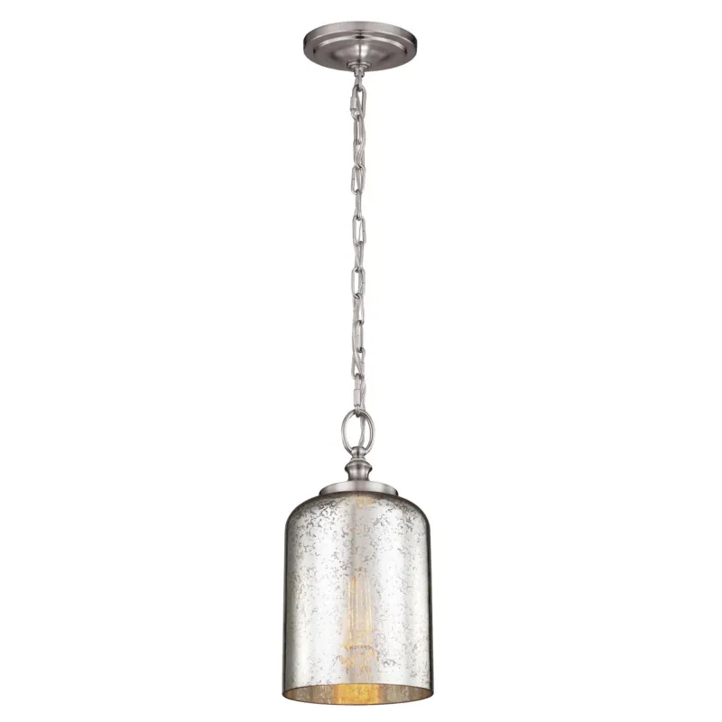 Super okazja Szklana lampa wisząca Hounslow ze szkłem trawionym rtęciowym - Feiss (szczotkowana stal, 16,5cm, 1xE27)