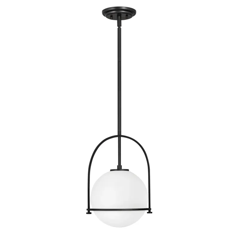 Dostępne od ręki Lampa wisząca Somerset - 1 źródło światła - Opalowe szkło - Czarna