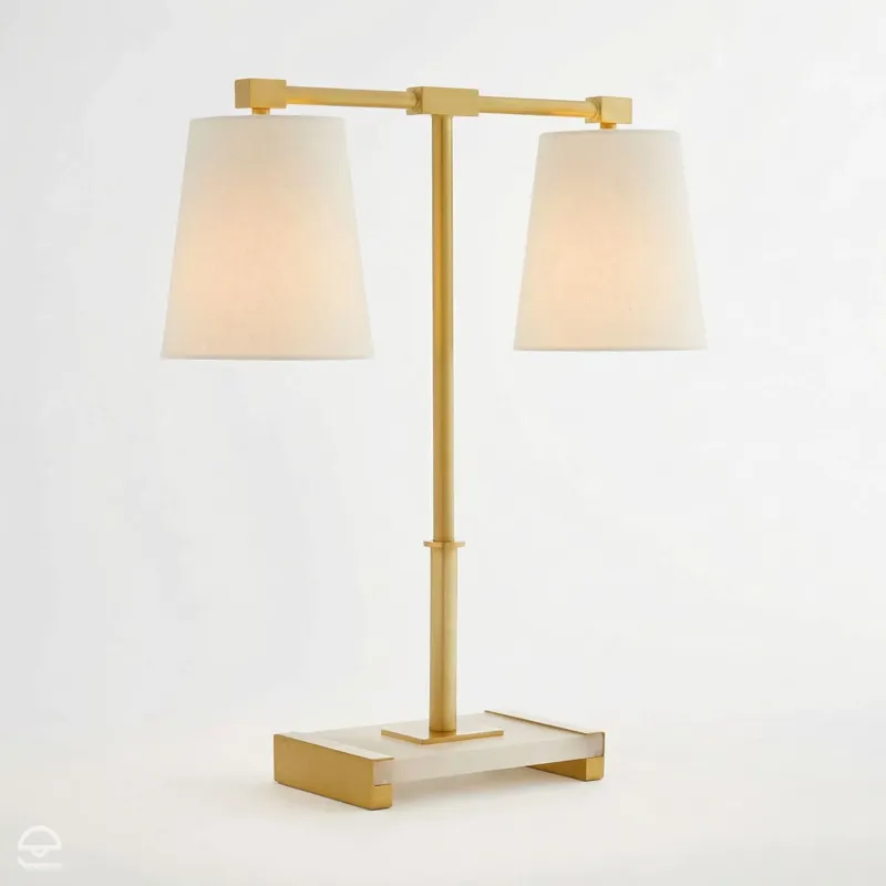 Darmowy zwrot Messina – lampa stołowa z lnianymi kloszami, mosiądz i alabaster