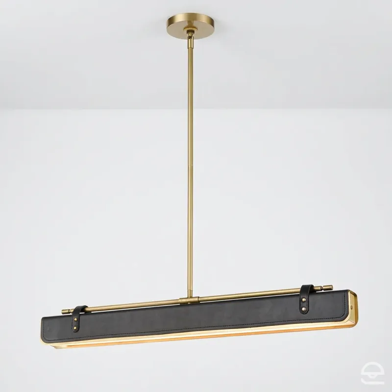 Valise – skórzana lampa wisząca liniowa, vintage mosiądz i skóra tuxedo Dostępne od ręki