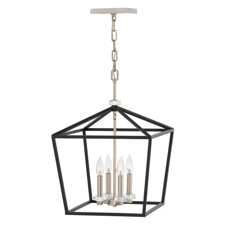 Duża lampa wisząca/ Półplafon Stinson - 4 źródła światła - Czarna/ Polerowany nikiel Oferta czasowa