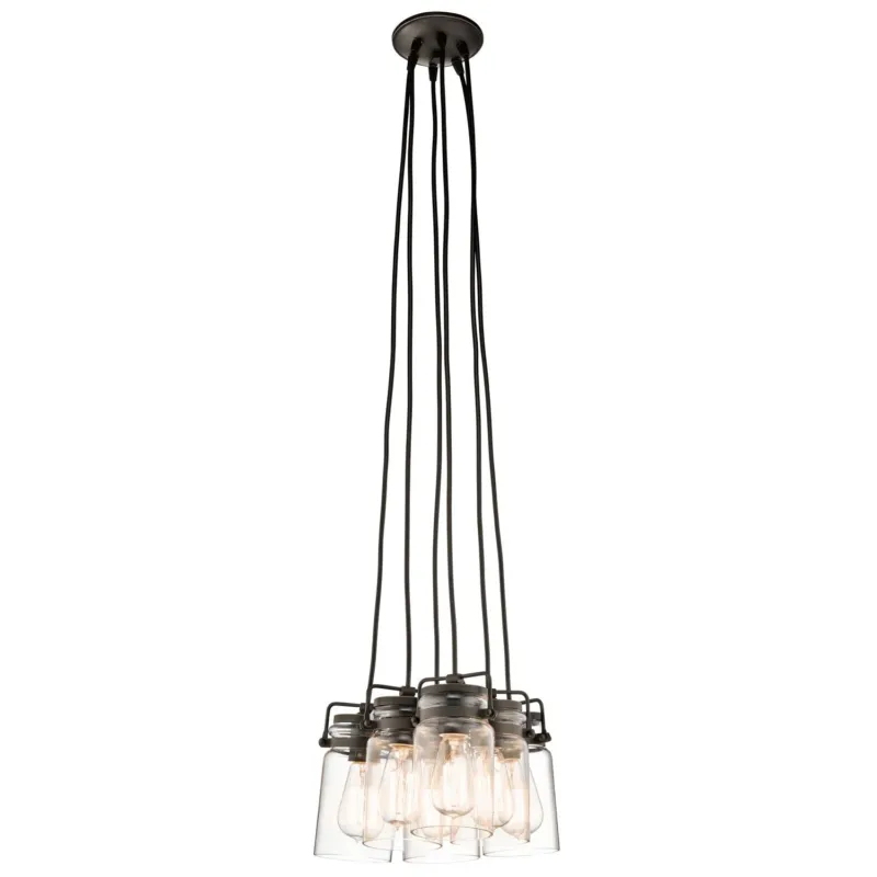 Dostępne od ręki Lampa wisząca szklany klosz (stary brąz) do kuchni salonu 6xE27, Kichler (Brinley)