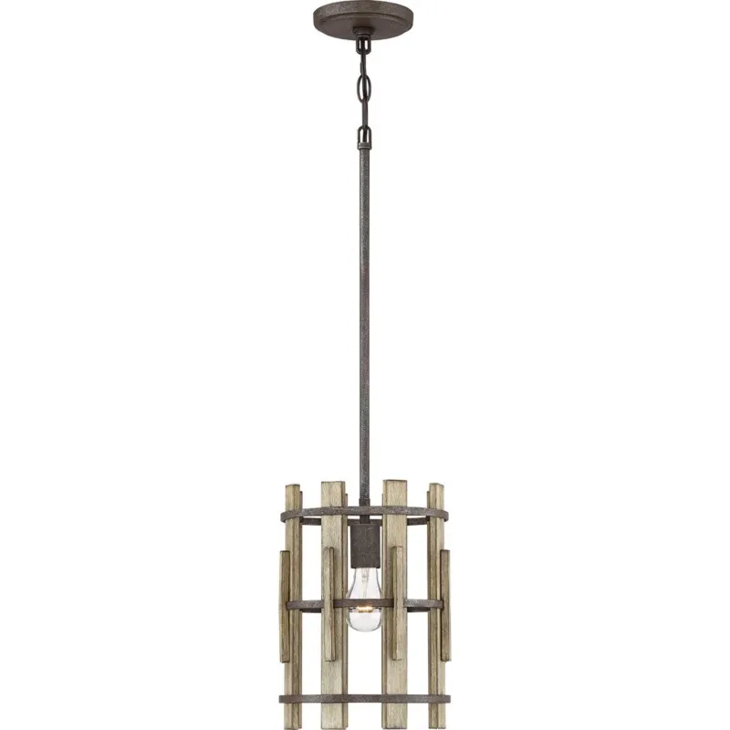 Rustykalna lampa wisząca Wood (drewno, metal) - Quoizel, 23cm / 1xE27 Szybka wysyłka