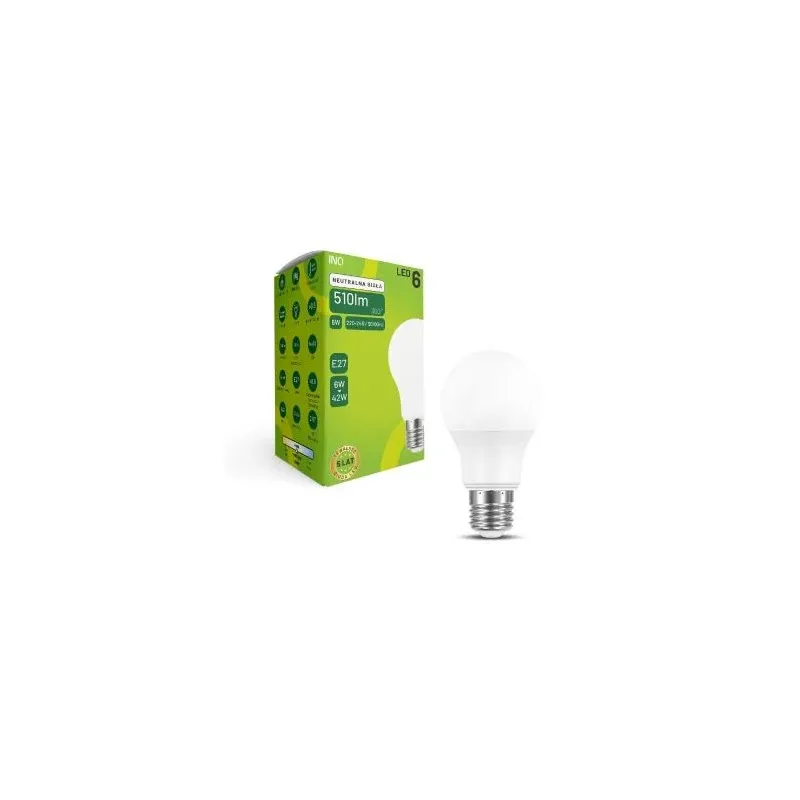 Wyprzedaż Żarówka LED E27 6W A60 zimna 6500K ELA020CW INQ