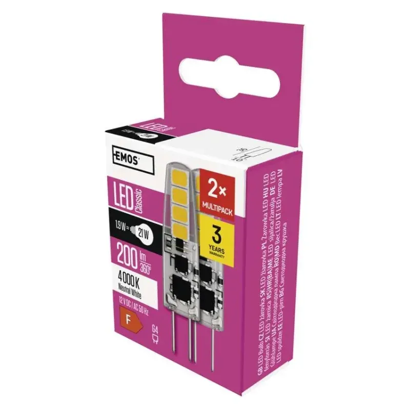 Do wyczerpania zapasów ZQ8621.2 Dwie żarówki LED G4 1,9W-21W 200lm neutralna biel Classic JC EMOS