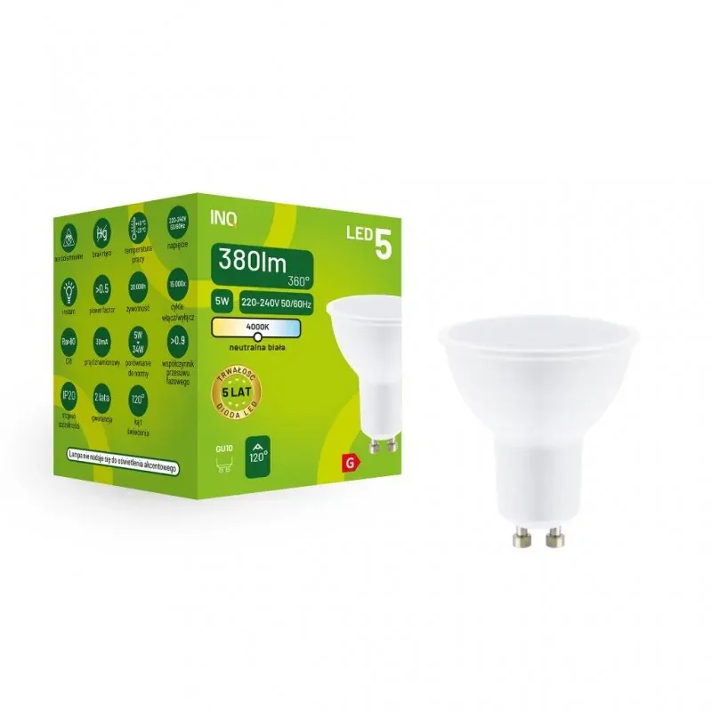 Żarówka LED GU10 neutralna o mocy 5W 4000K MR024NW INQ Taniej