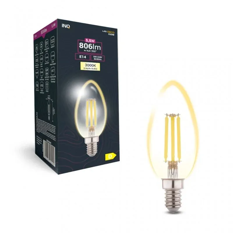 Ekspresowa dostawa Żarówka led świeczka E14 z dekoracyjnymi filamentami 5,5W ciepła 3000K EDB020WW INQ