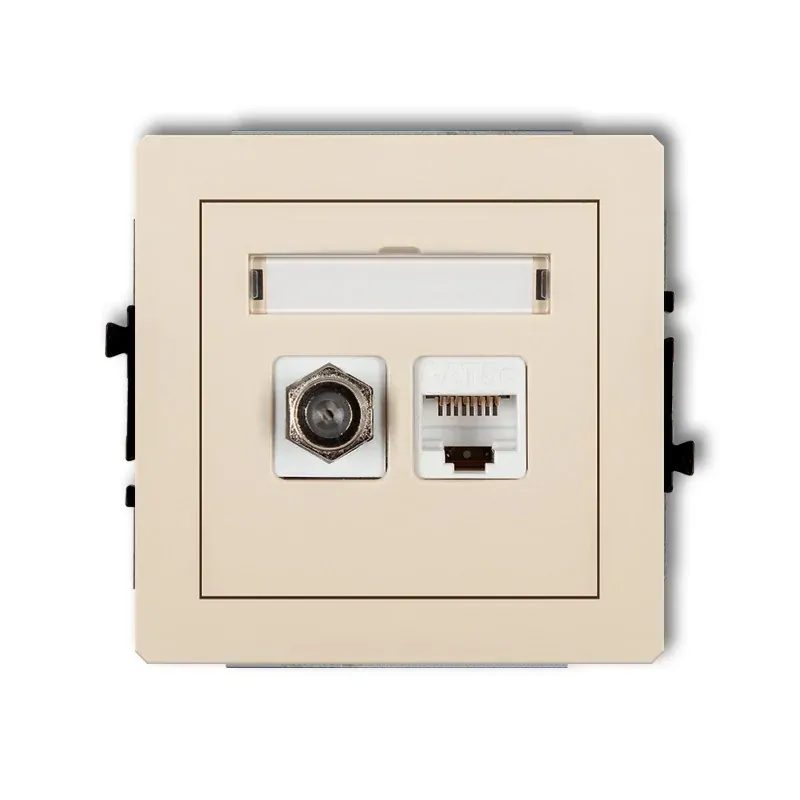 Gniazdo antenowe pojedyncze typu F (SAT)+gniazdo komputerowe RJ45 kat. 6 beżowe DECO 1DGFK-5 KARLIK Rabat