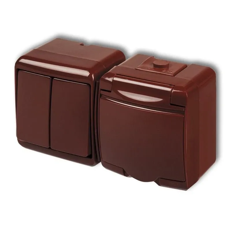 Oferta limitowana Komplet gniazdo z przesłonami z wyłącznikiem podwójnym brąz 4WGHH-2p JUNIOR KARLIK