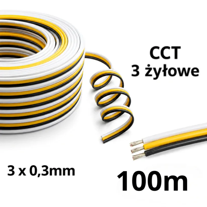Przewód Do Taśm Led Cct 3 X 0,3Mm 100 Metrów Promocja