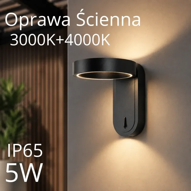 Oprawa Ścienna V-Tac 5W Kinkiet Czarny Ip65 Vt-1180 3000K+4000K 600Lm Tylko do końca tygodnia