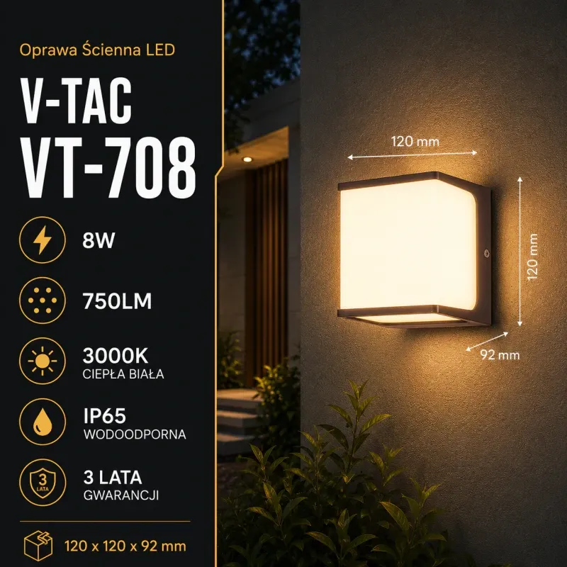 Hit cenowy Lampa świecąca góra dół ogrodowa V-TAC 8W LED IP65 120x120 Brązowa VT-708 3000K 750lm