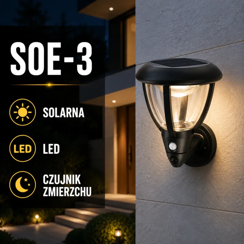 Wybór klientów Solarna Oprawa Elewacyjna Czarna Led Soe-3 EC20117